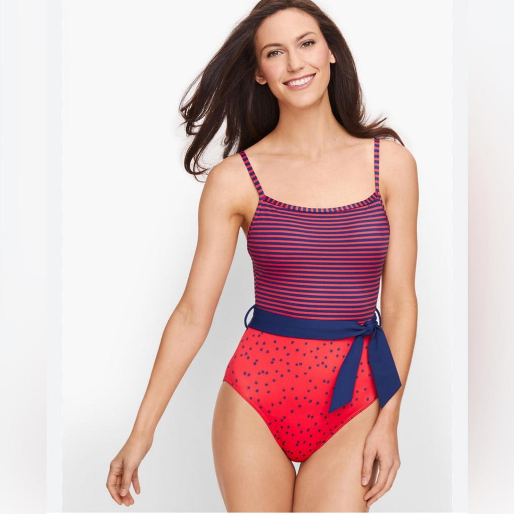 Talbots Stars & Stripes One Piece Swimsuit in Red & Blue, Size 8 NEW w/o Tag