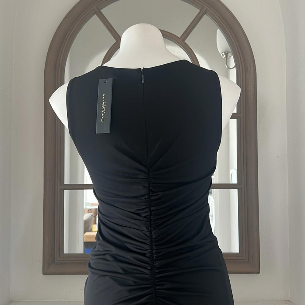 Donna Karan New York Social Occasion V-Neck Ruched Gown in Black Size 6 NWT $495