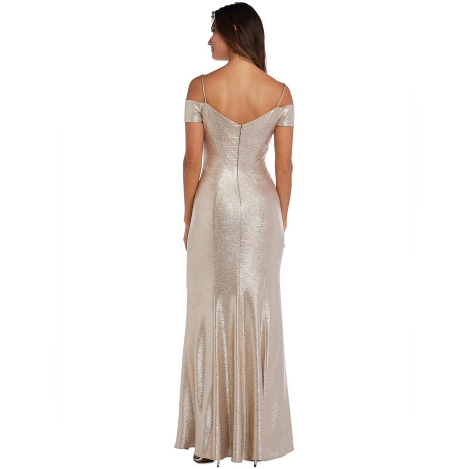 NEW Nightway Gunmetal Off-the-Shoulder Metallic Gown, Size 12 New w/Tag $129