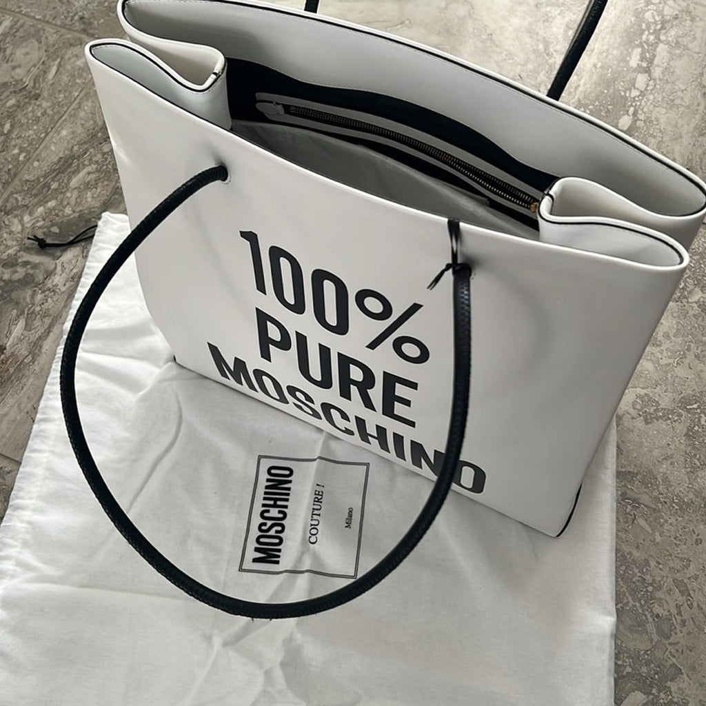 Moschino “100% PURE MOSCHINO” White Leather Shoulder Bag, New with Tag