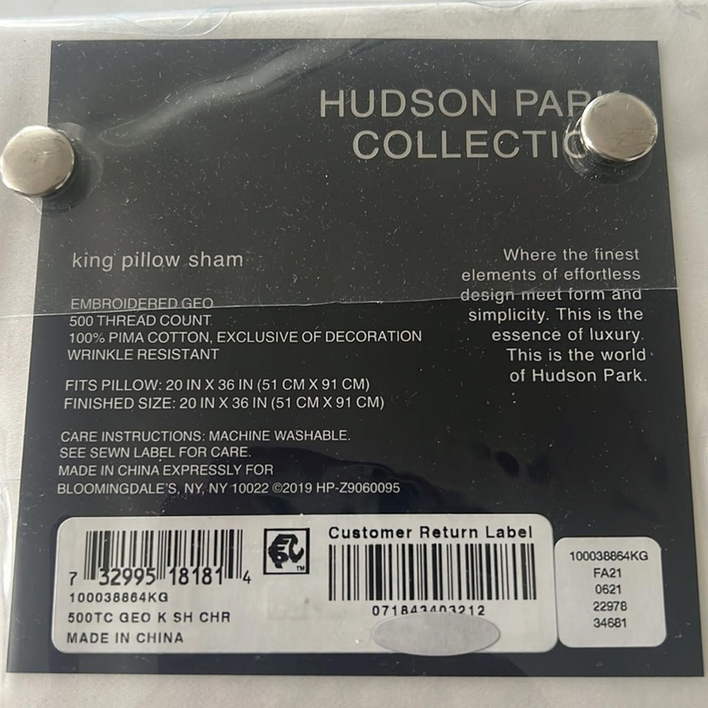 Hudson Park Collection Embroidered Geo King Sham 500 Thread Count White/Charcoal