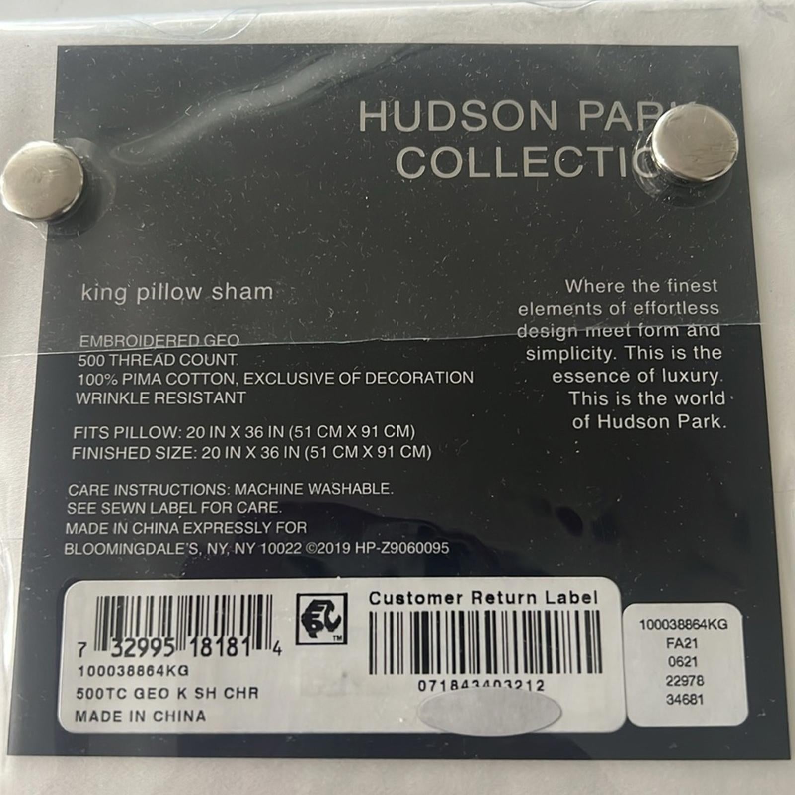 Hudson Park Collection Embroidered Geo King Sham 500 Thread Count White/Charcoal