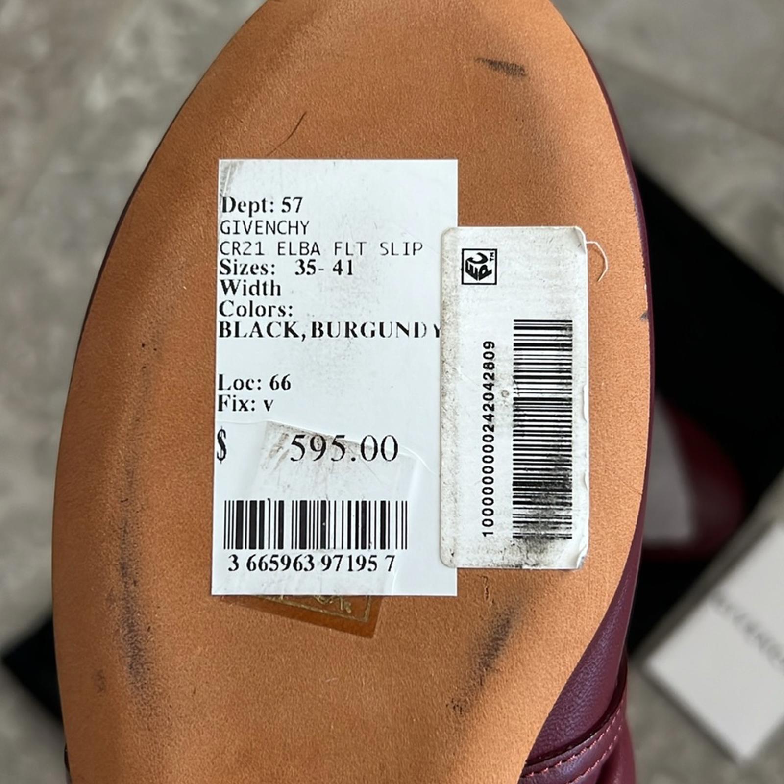 Givenchy Elba Slippers, 100% Lamb Leather Mules in Burgundy, Size 36 New in Box