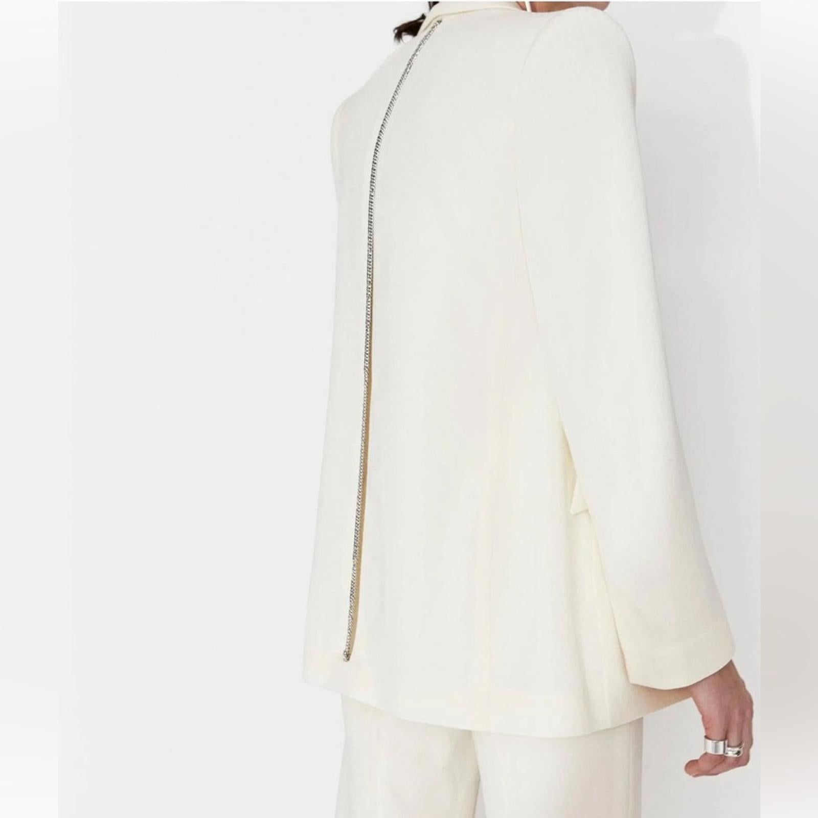 Galvan London Spinal Chain Embellished Blazer in Off White/Silver, NWT, Size 2