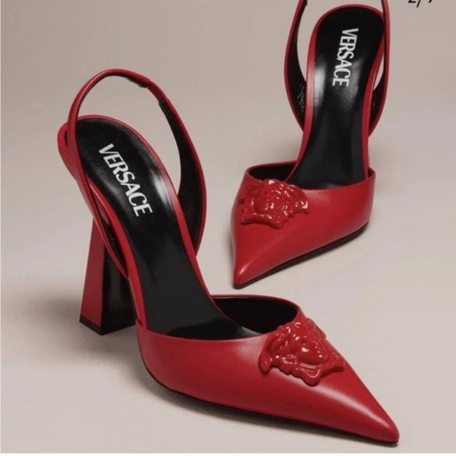 NEW Versace La Medusa Slingback Pumps/Heels in Red, Size 36.5 New in Box $1250
