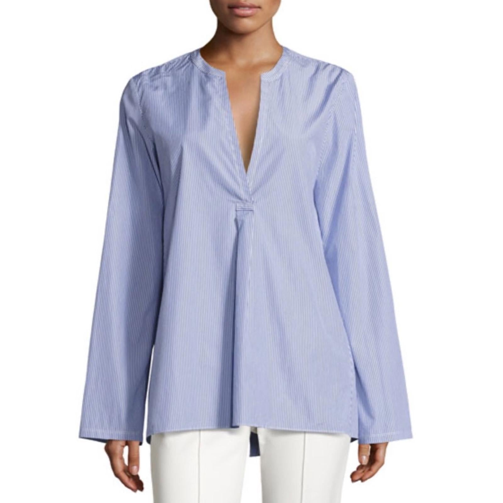 Theory Ofeliah Taff Striped Top, Blue/White Size L Retail