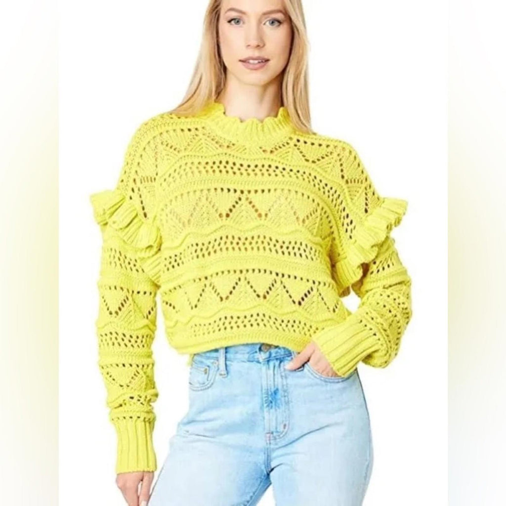 Joie Hockley Scalloped Neck Ruffle Sweater in Canary Yellow, Size XS Retail $278