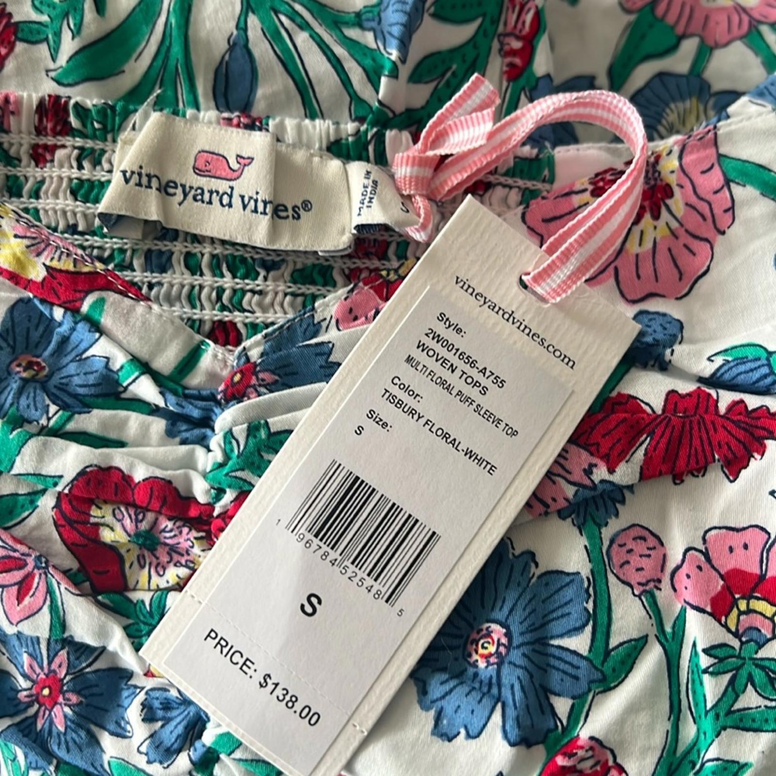 Vineyard Vines Multi Floral Puff Sleeve Top, Size S New w/Tag
