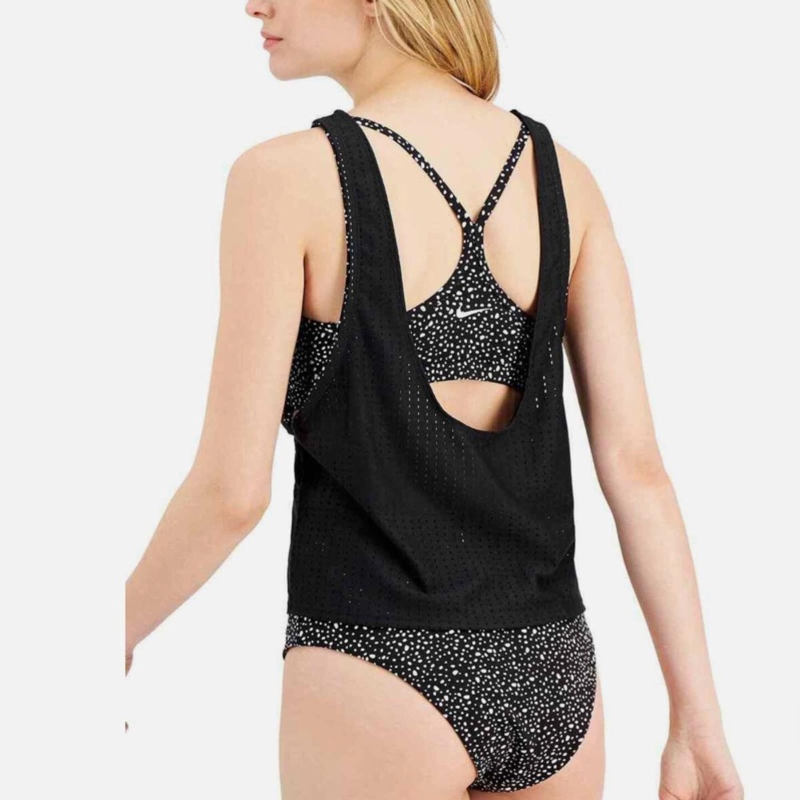 Nike Water Dots Convertible Layered Tankini Swim Top in Black, Size S NEW w/Tag