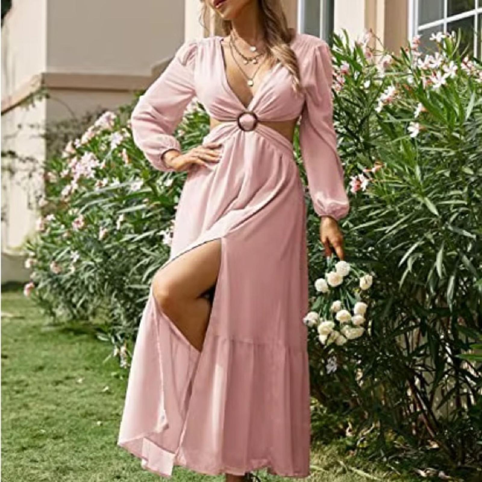 RAHI Luster "Leila" Midi Dress w/ Long Sleeve in Rose, Size S New w/Tag $186