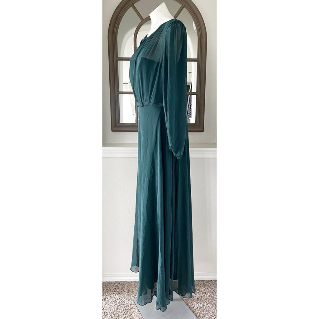 NEW Dessy Strapless Chiffon Maxi Dress Puff Sleeve Blouson Overlay Size 14 $265