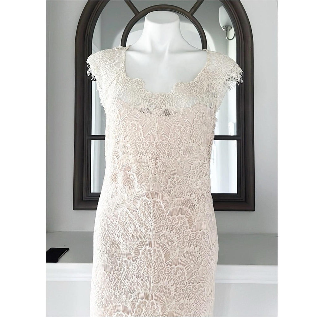 NEW Free People Lace Slip French Court Tea Cream Sheer Dress, Size L Retail $98