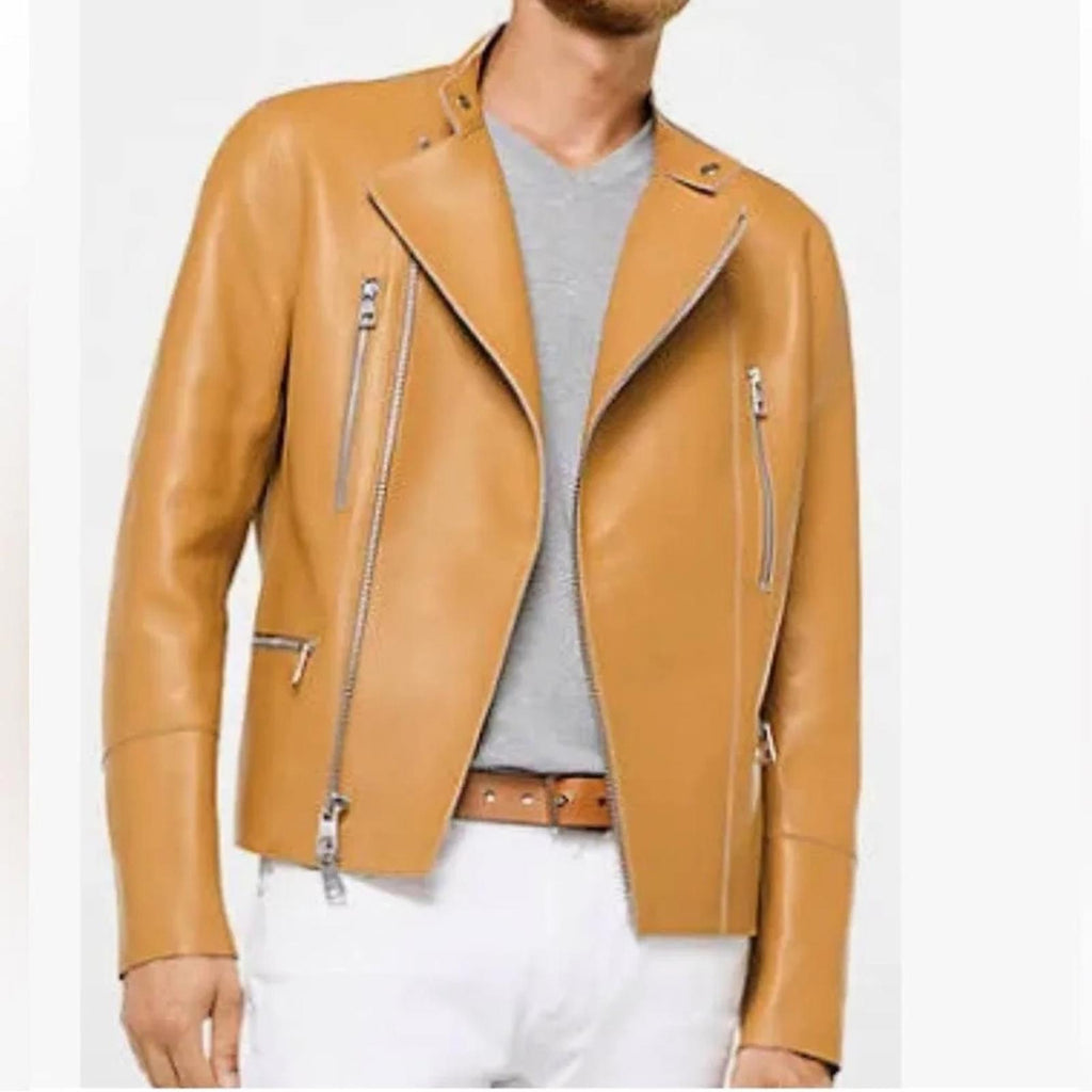 Michael Kors Men’s Nappa Leather Moto Jacket in Peanut/Tan, NWT, Size M $898