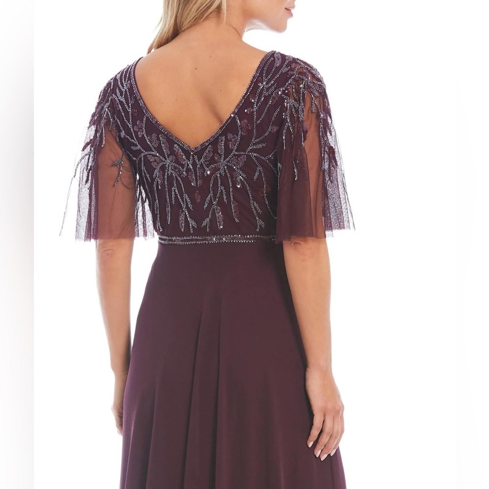 JKara Flutter Sleeve V-Neck Full-Length Dress, Burgundy Size 12 New w/Tag $319
