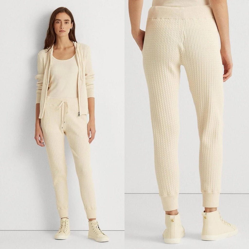 Lauren Ralph Lauren Cable-knit Jogger Pants Plus Size XXL, Winter Cream NWT $145