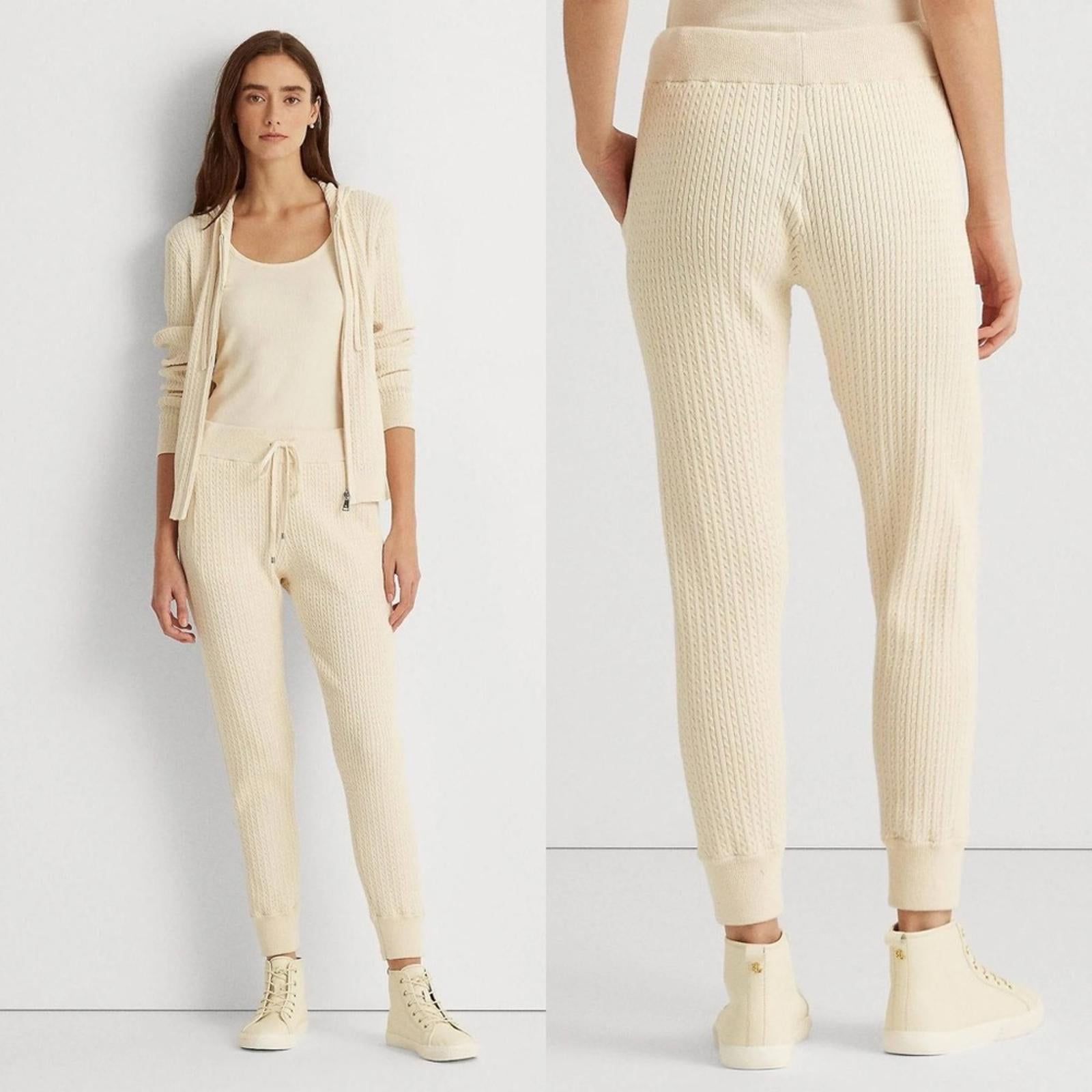 Lauren Ralph Lauren Cable-knit Jogger Pants Plus Size XXL, Winter Cream NWT $145