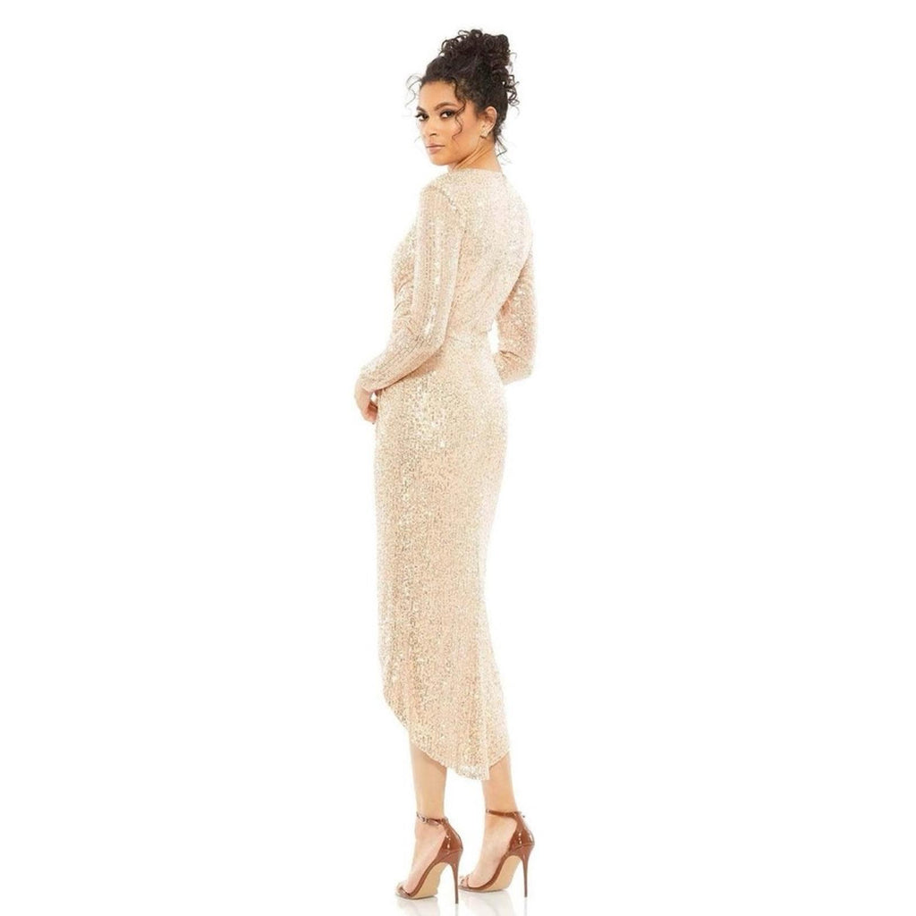 Mac Duggal IEENA Sequined High Low Dress, Rose Gold, Size 12 New w/Tag $348