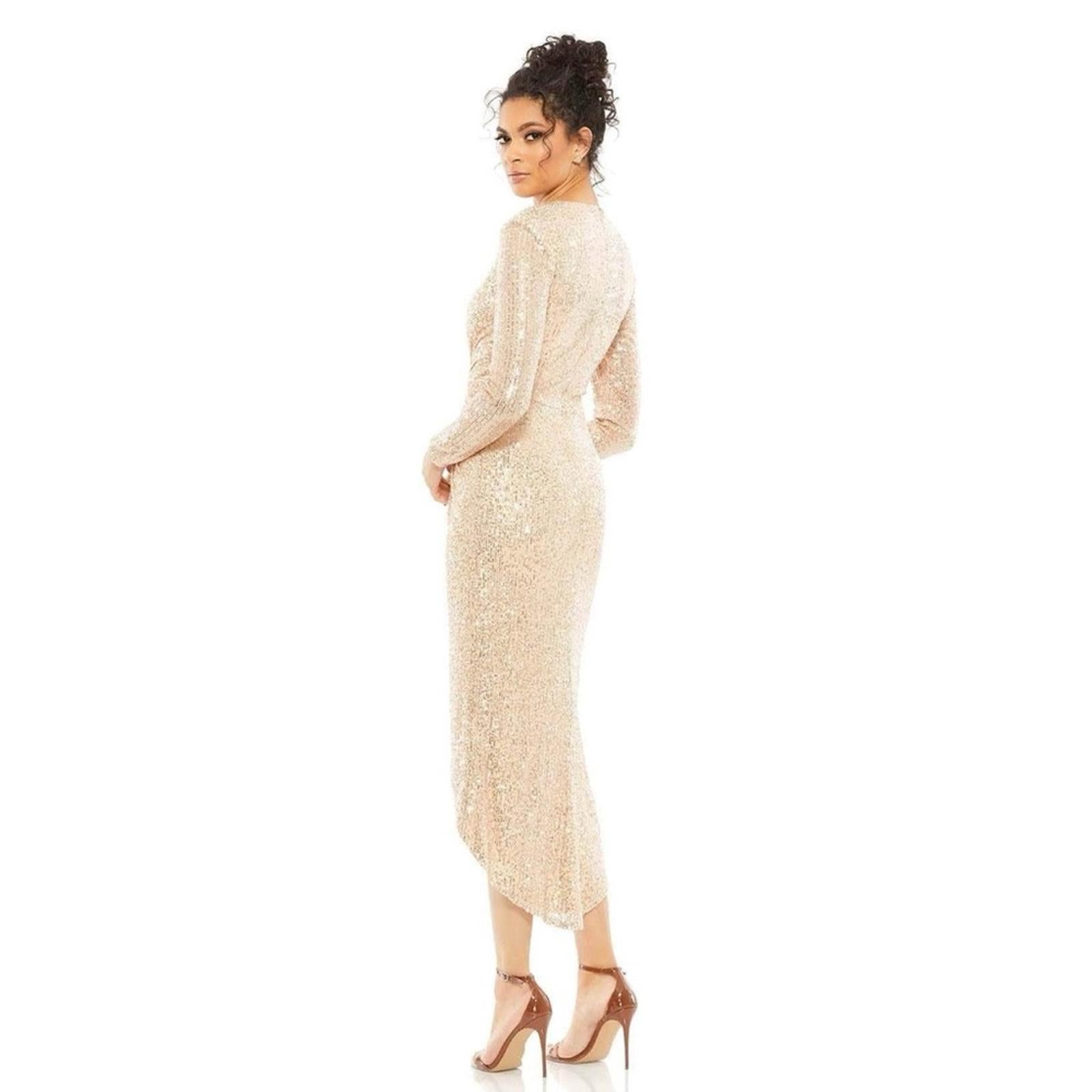 Mac Duggal IEENA Sequined High Low Dress, Rose Gold, Size 12 New w/Tag $348