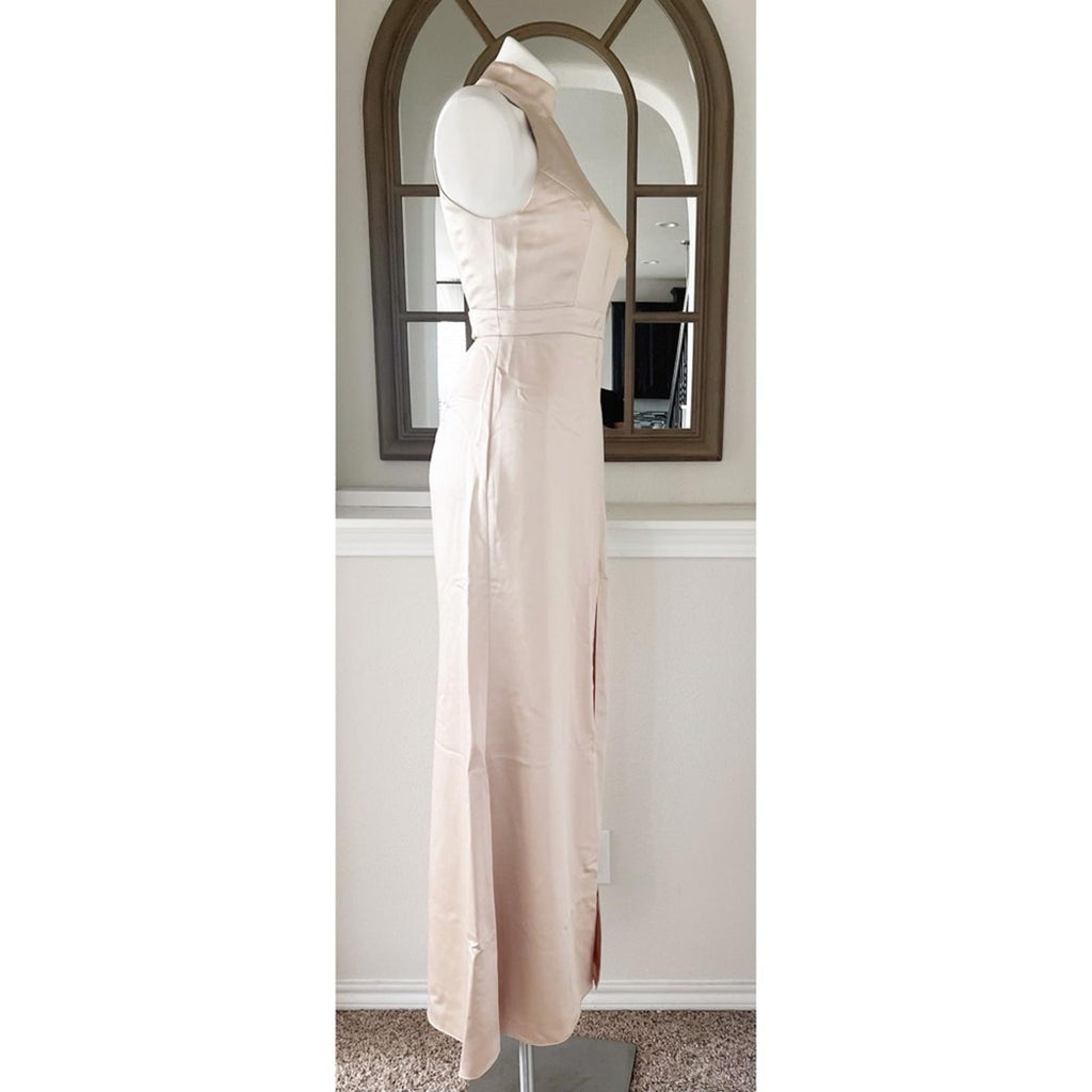 NEW Lovely High Neck Backless Maxi Dress With Slim Belt, Champagne Size 2, $242