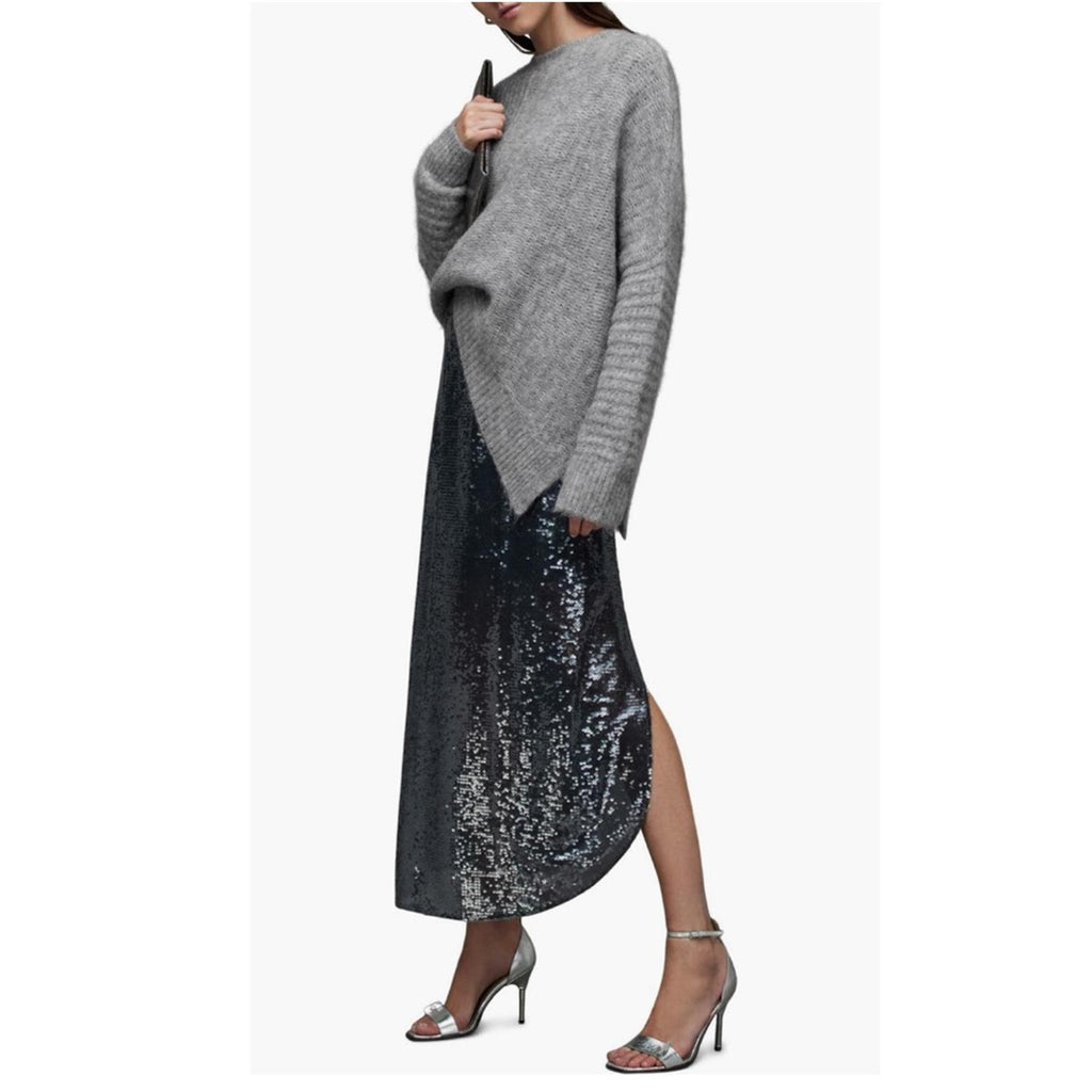 All Saints Selena Asymmetric Sweater, Alpaca Wool, Grey Melange Size S New w/Tag