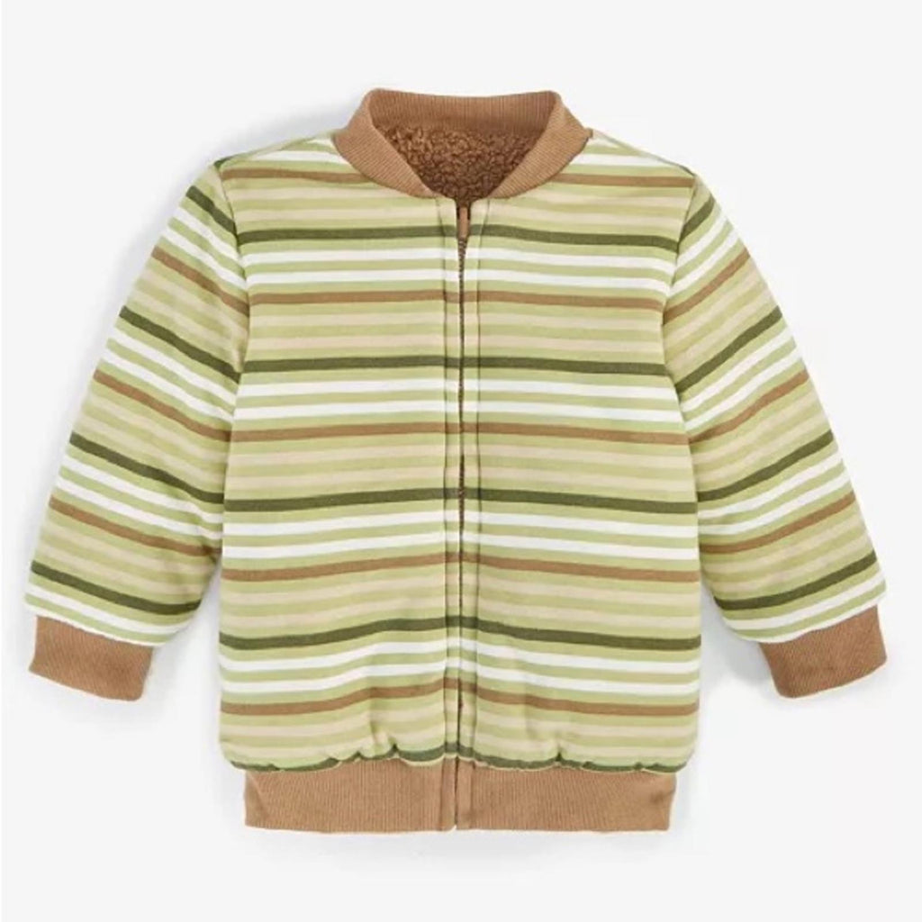 First Impressions Baby Boys Reversible Faux-Sherpa Striped Jacket, Size 0-3M NWT