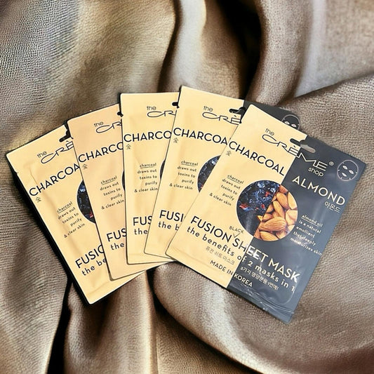 x5 The Crème Shop 2 in 1 Fusion Black Face Sheet Mask Charcoal & Almond NEW