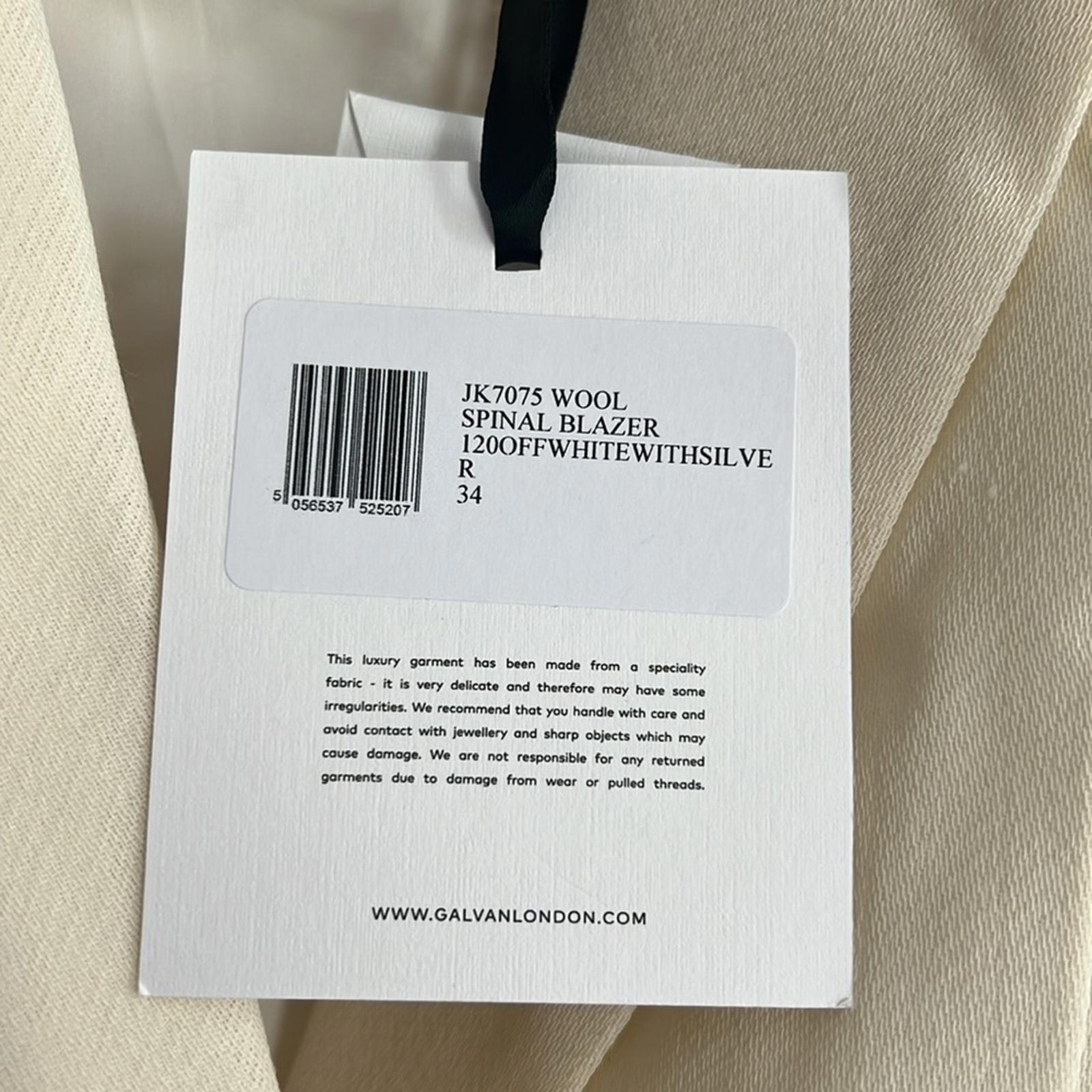Galvan London Spinal Chain Embellished Blazer in Off White/Silver, NWT, Size 2