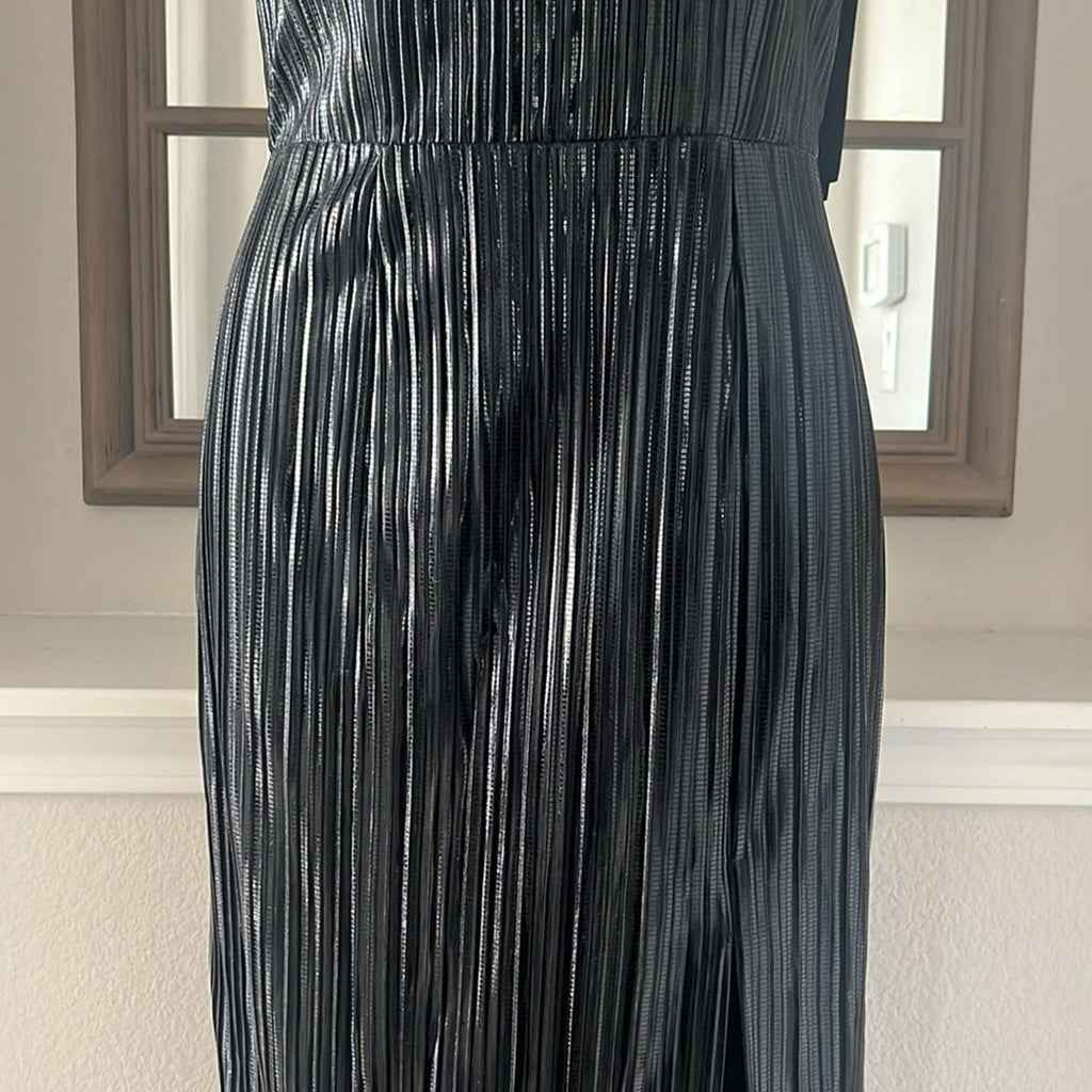 Markarian Imogen Pleated Midi Dress in Black Lame, NWT, Size 6, Retail $1695