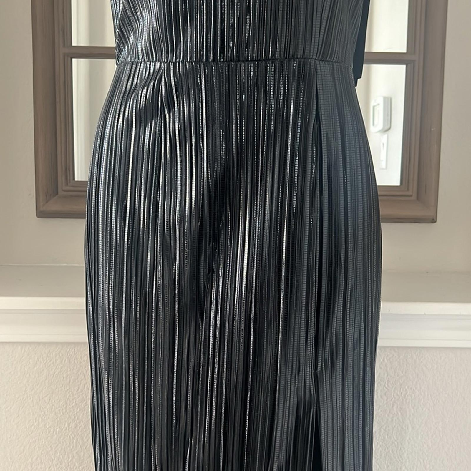 Markarian Imogen Pleated Midi Dress in Black Lame, NWT, Size 6, Retail $1695