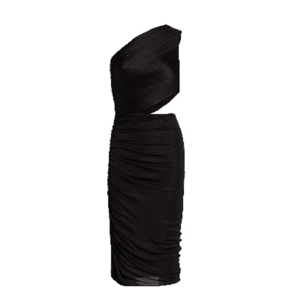 HALSTON Cassidy Ruched Cutout One Shoulder Dress in Black, NWT, Size 6
