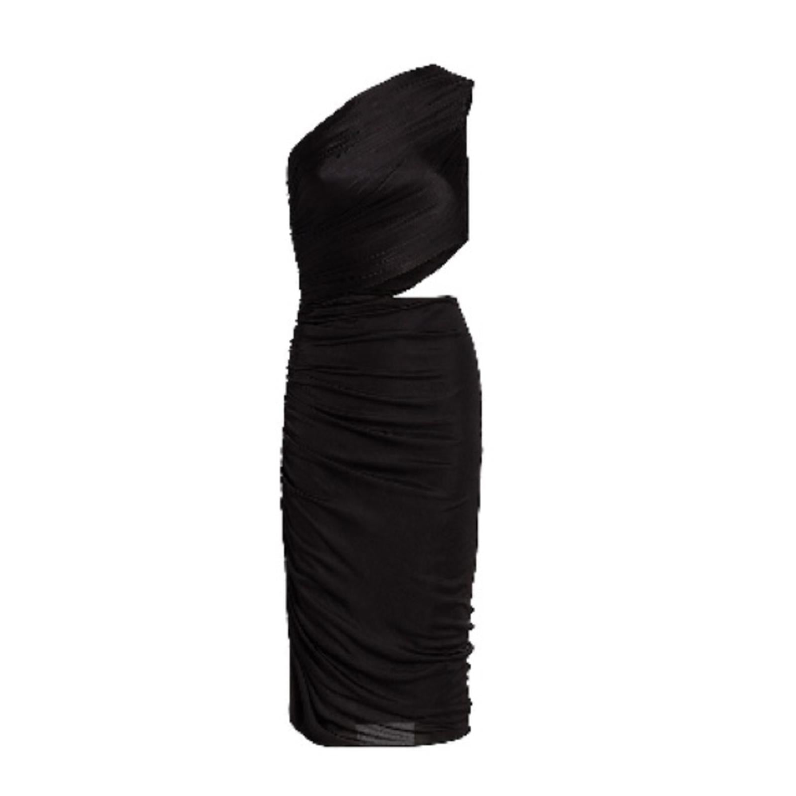 HALSTON Cassidy Ruched Cutout One Shoulder Dress in Black, NWT, Size 6