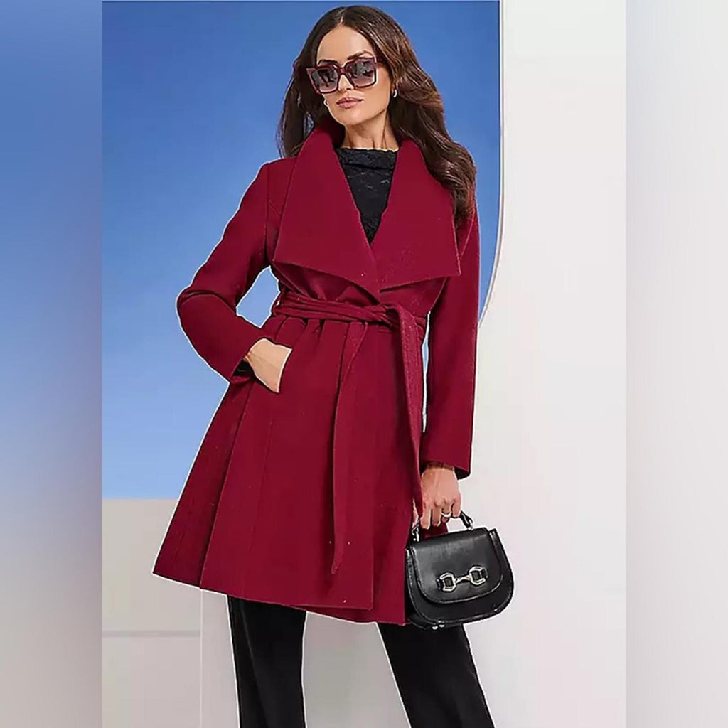 Michael Kors Asymmetric Belted Wrap Coat in Red, Size XL EXCELLENT!