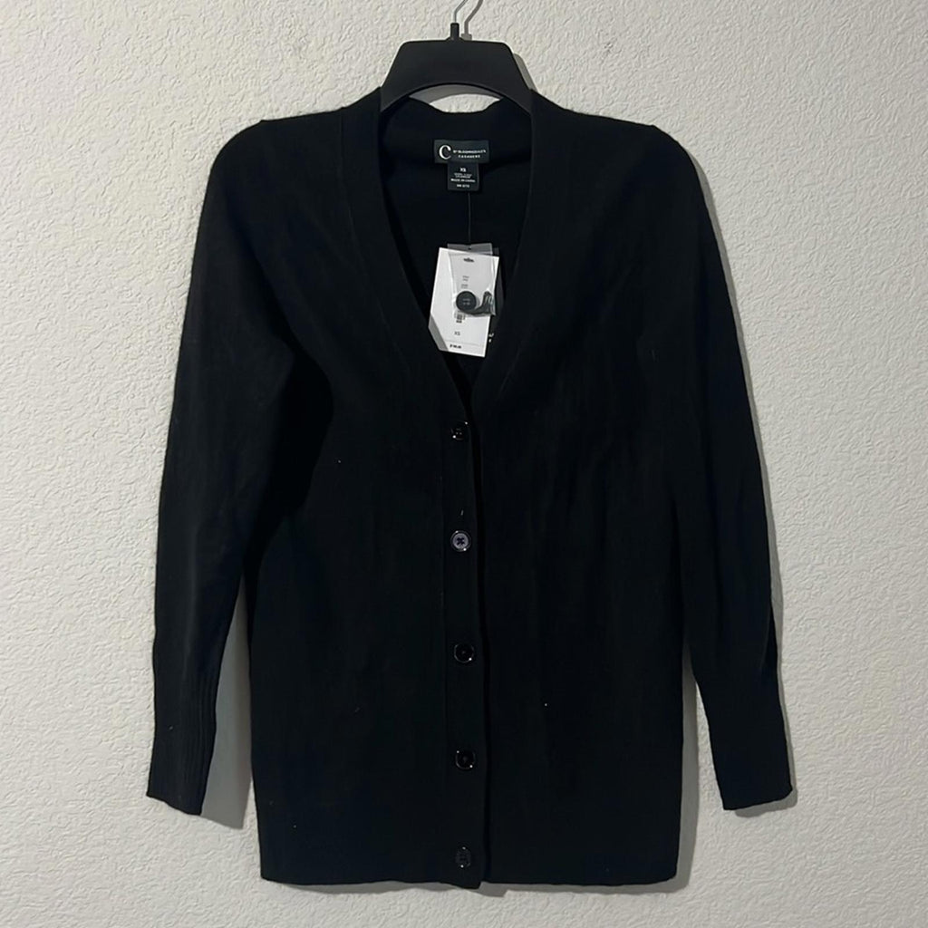 C by Bloomingdale’s Cashmere Grandfather Cardigan in Black, NWT, Size XS