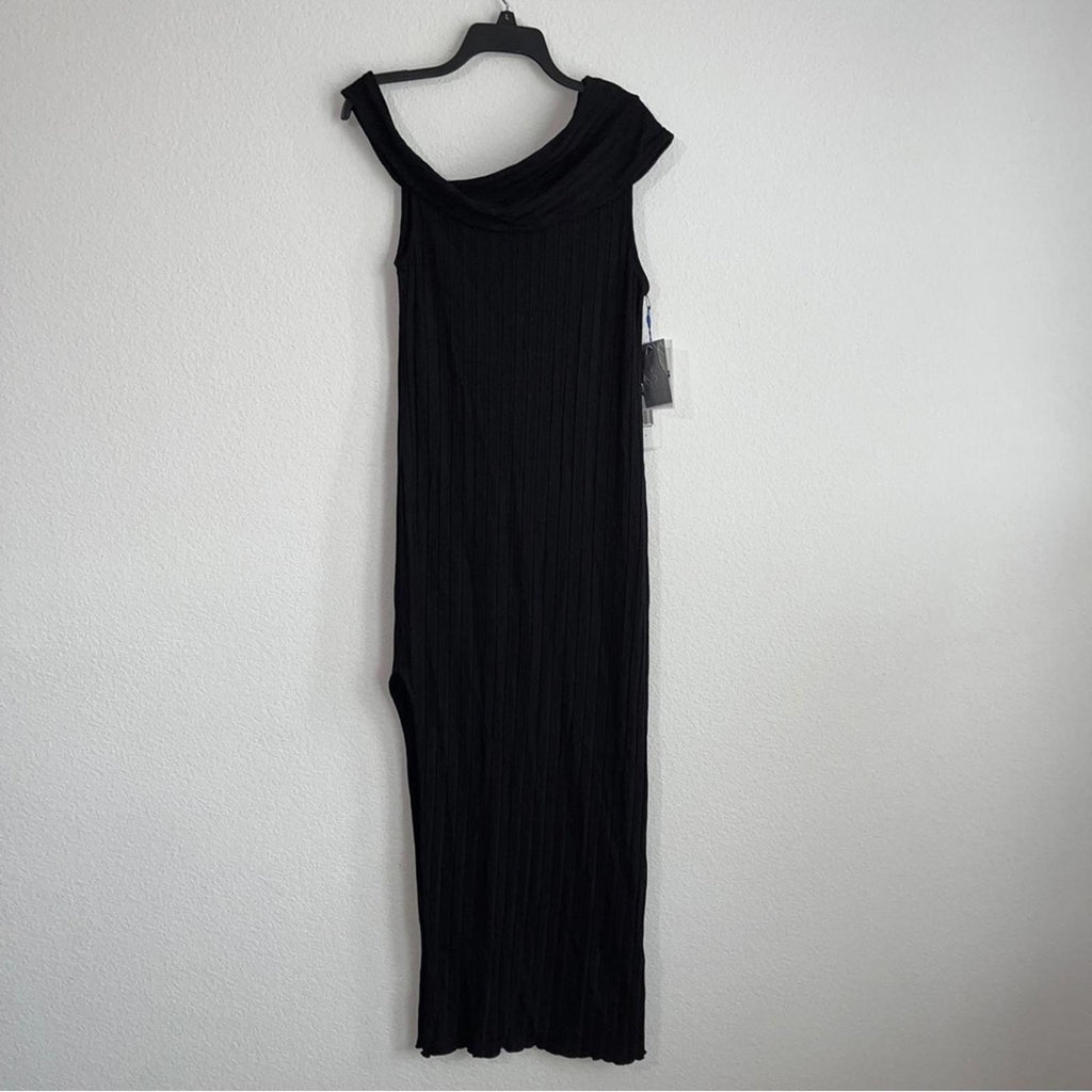 Simon Miller Asymmetric Wide Rib Maxi Dress in Black, Size L New w/Tag