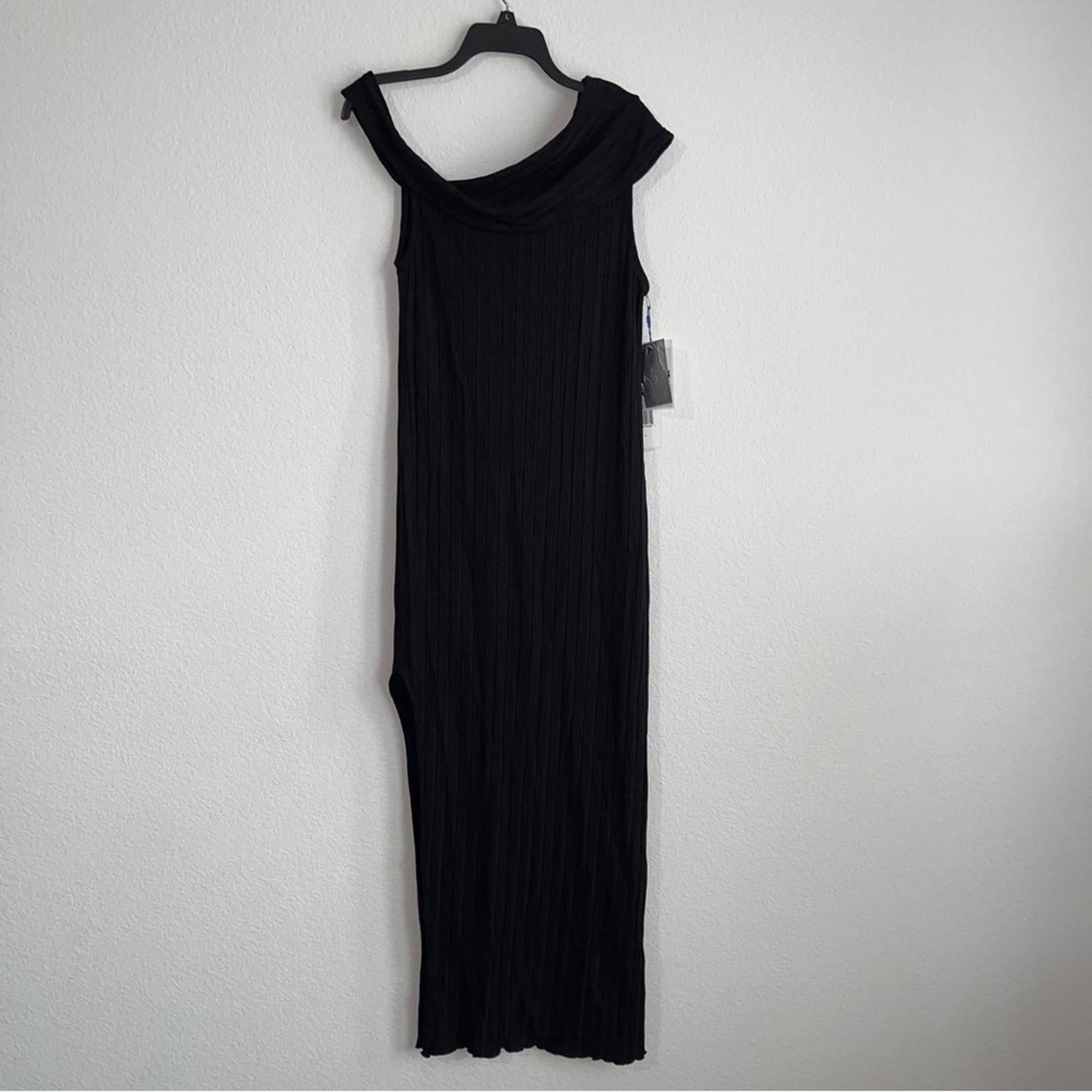 Simon Miller Asymmetric Wide Rib Maxi Dress in Black, Size L New w/Tag