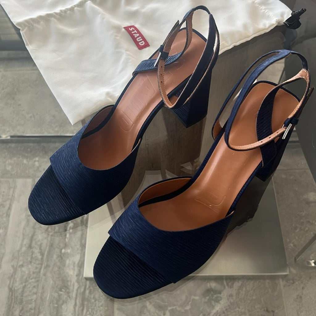 STAUD Solange NAVY High Block Heel Sandals, Size EU 40 NEW +Dust Bag SOLD OUT!