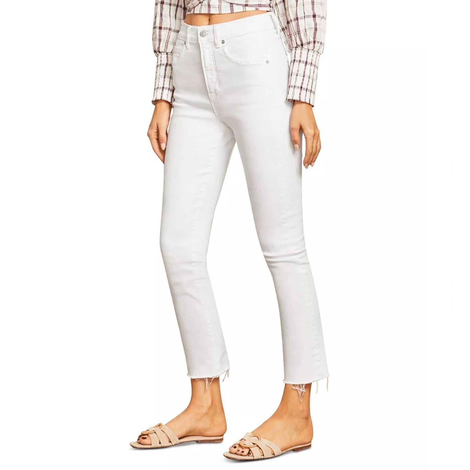 Veronica Beard Jean Carly Raw Hem Kick Flare Jeans White Size 24 New w/Tag $218