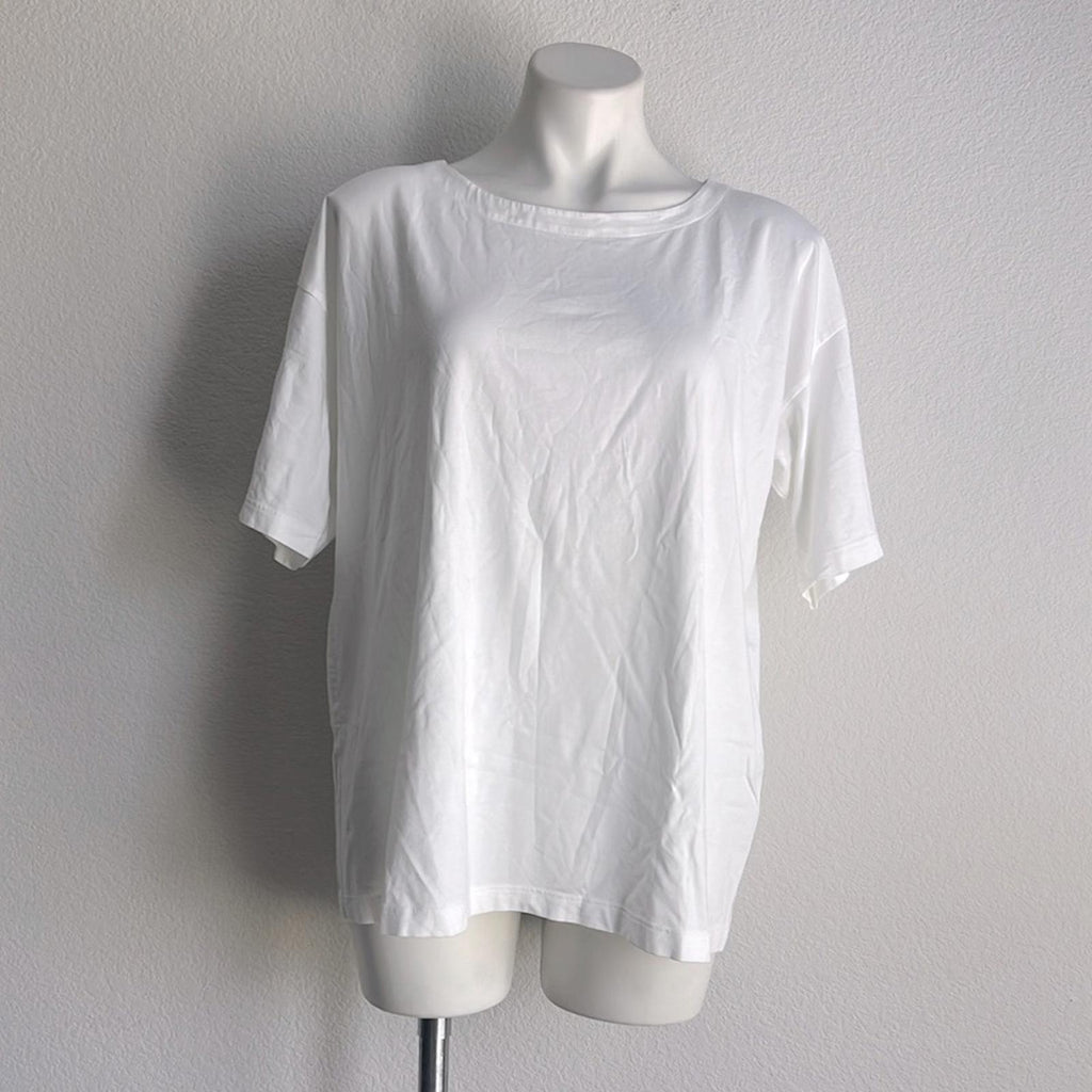 J. Jill Classic Luxe Supima Elbow-Sleeve Tee in White, NEW, Size L