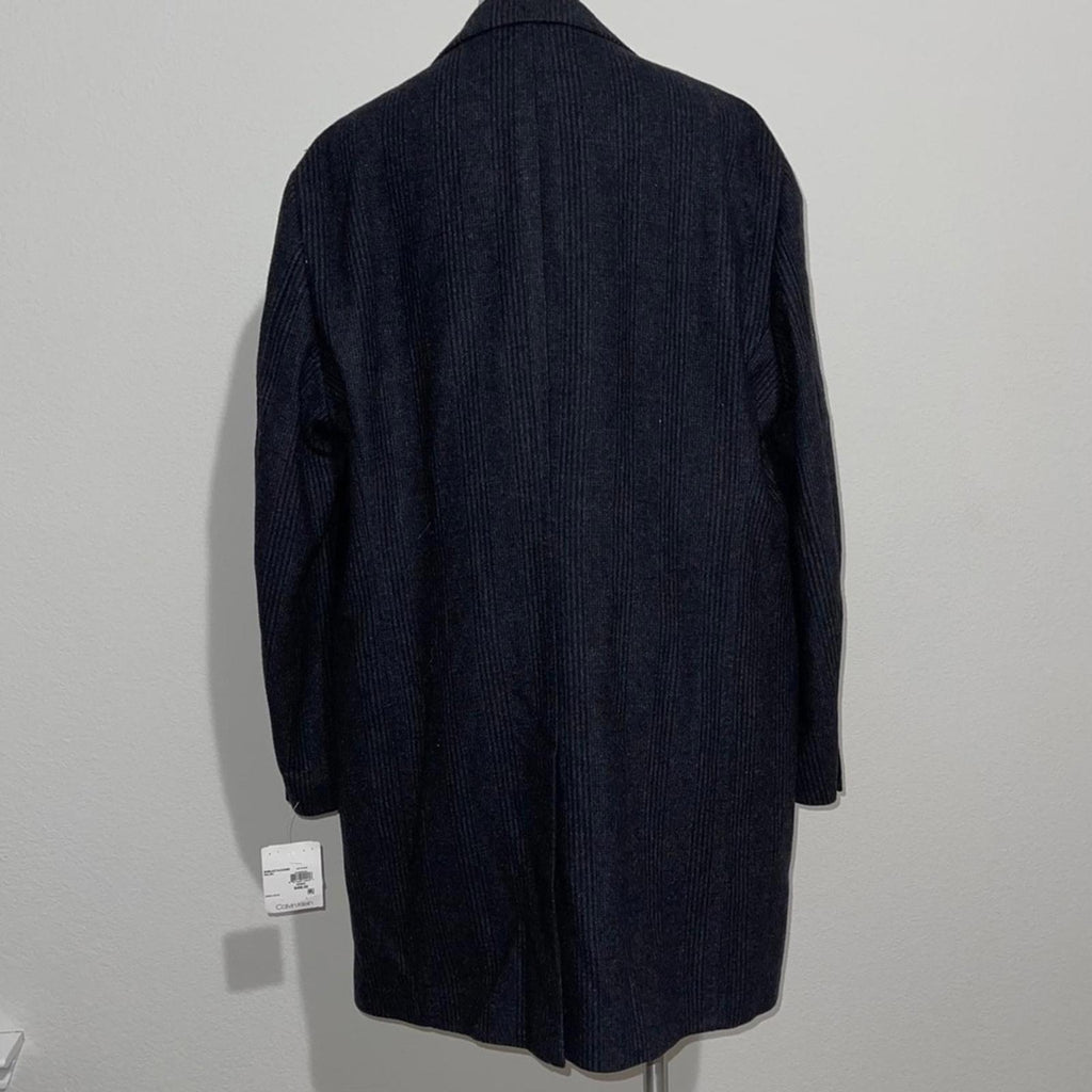 Calvin Klein Men’s Malibu Slim-Fit Charcoal Plaid Overcoat, Size 48 R NWT $495
