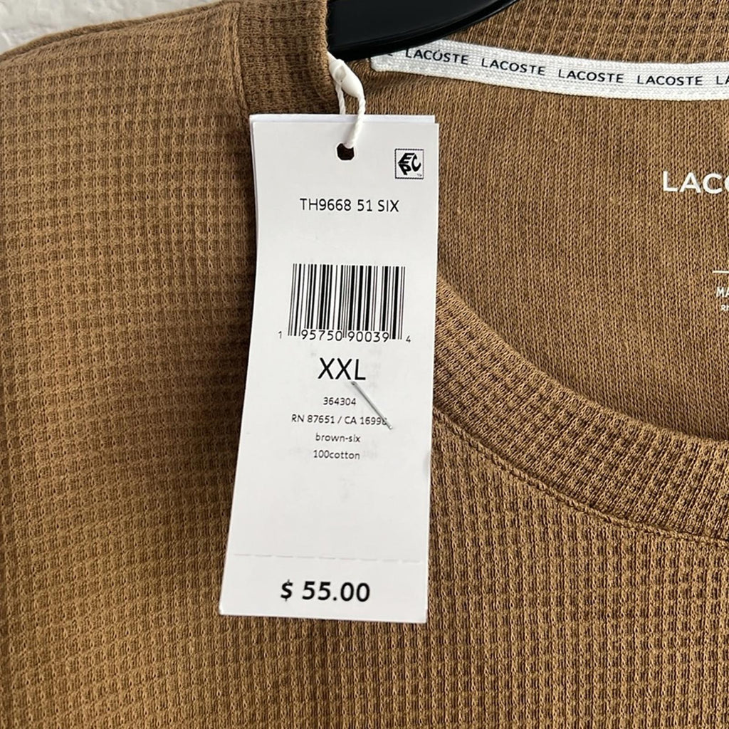 Lacoste Men's Waffle-Knit Thermal Sleep Shirt in Brown , NWT, Size XXL