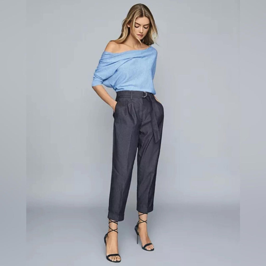 REISS Flo Draped One-Shoulder Top in Aqua Blue, Size S New w/Tag Retail $220