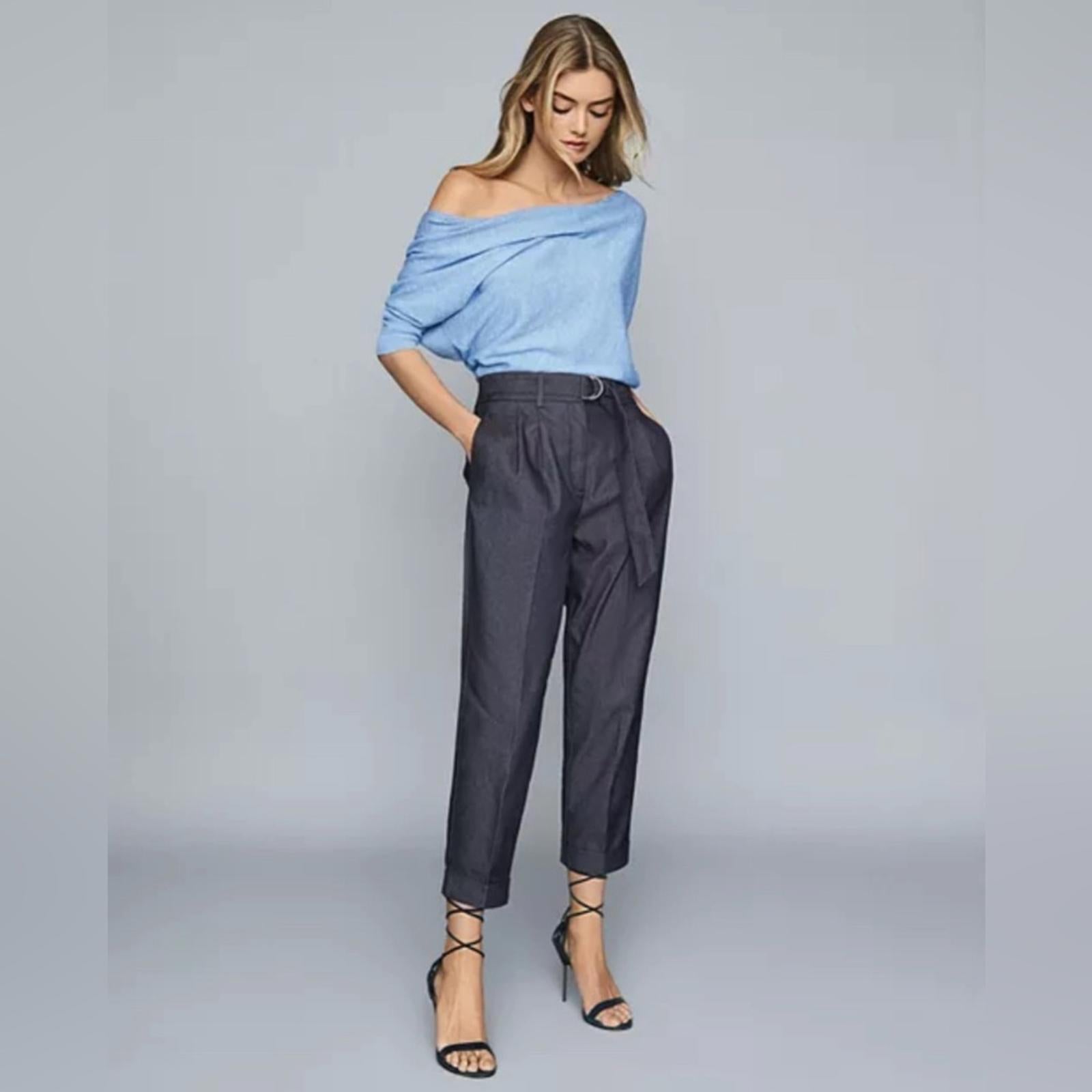 REISS Flo Draped One-Shoulder Top in Aqua Blue, Size S New w/Tag Retail $220