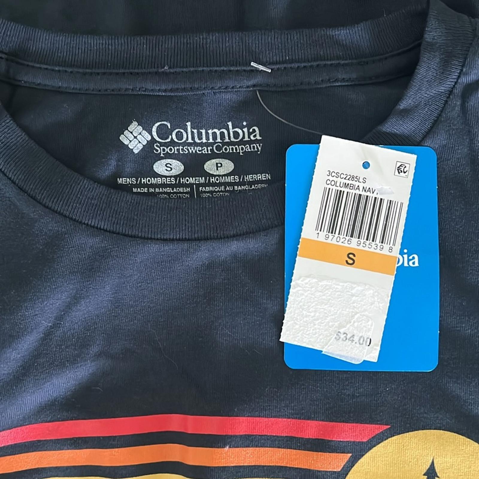 Columbia Classic-Fit Stripe Logo Graphic Long-Sleeve T-Shirt in Navy NWT, Size S