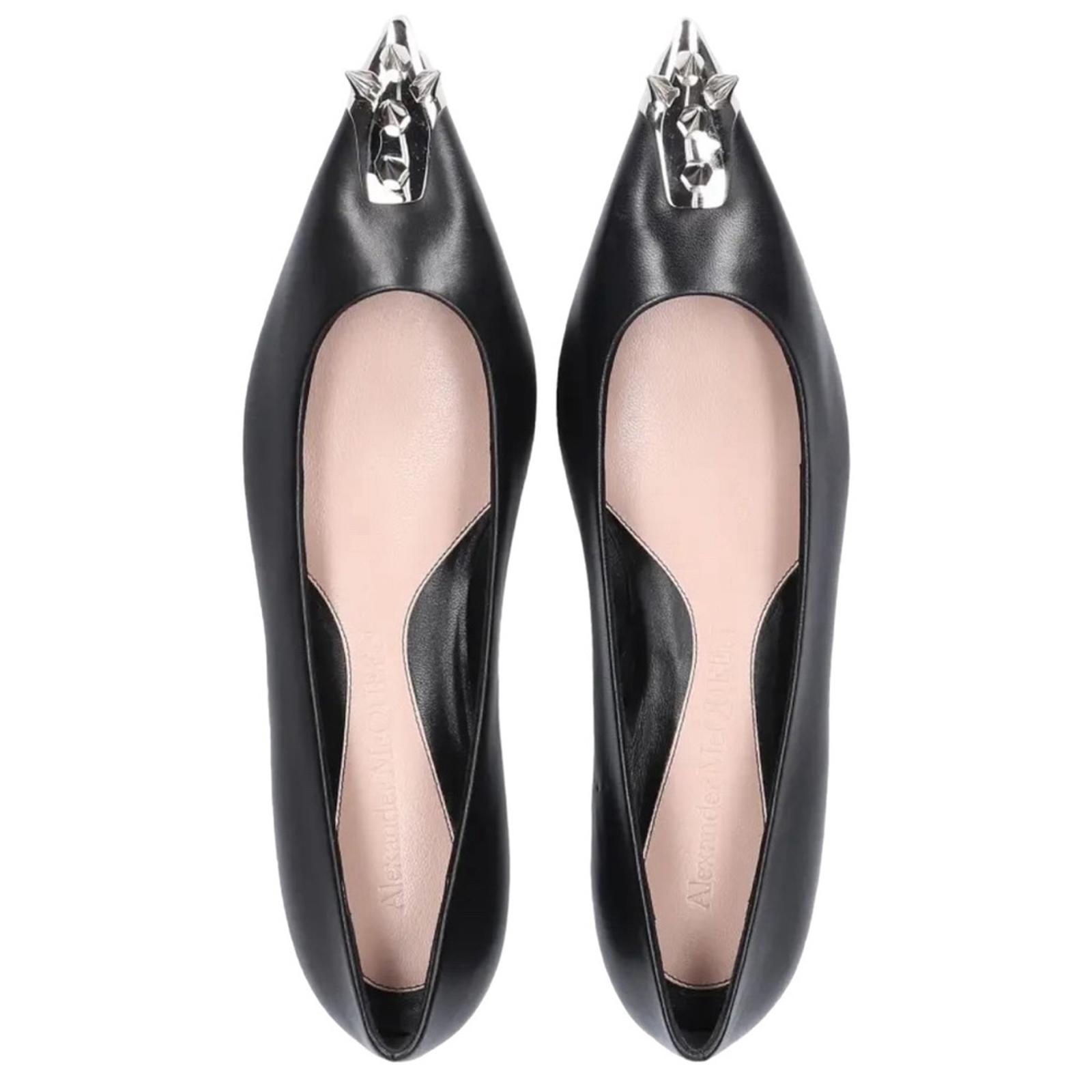 Alexander McQueen Leather Punk Stud Ballerina Flats Size 37 New in Box +Dust Bag