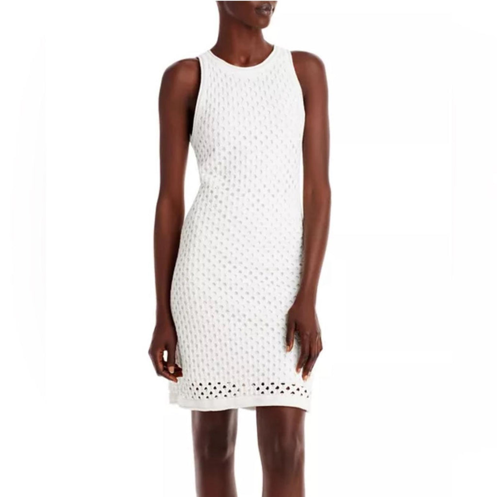 Bloomingdale’s Aqua Crochet Tank Dress in White, Size L New w/Tag