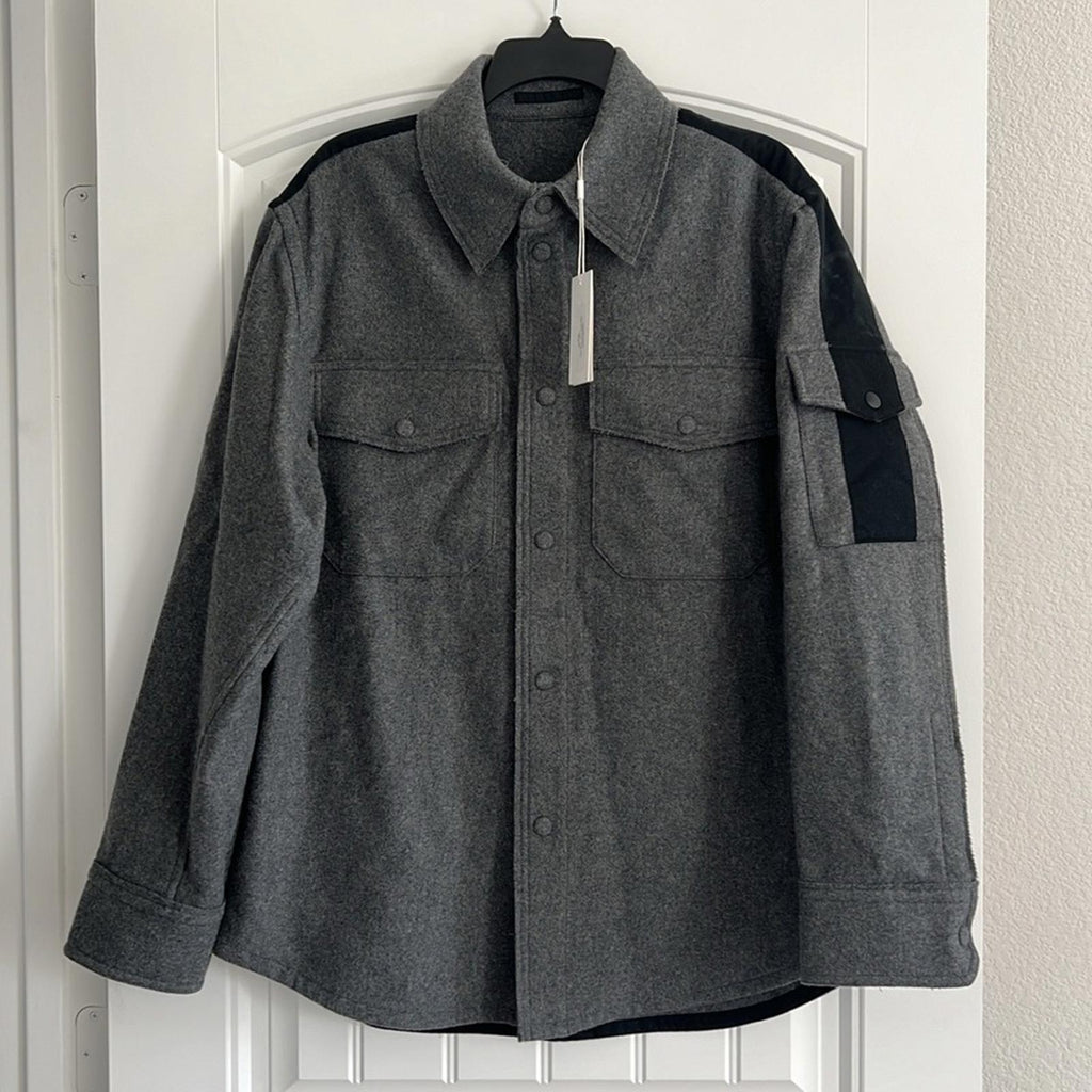 Helmut Lang Wool-Blend Flannel Shirt in Grey Melange, Size M New w/ Tag $595