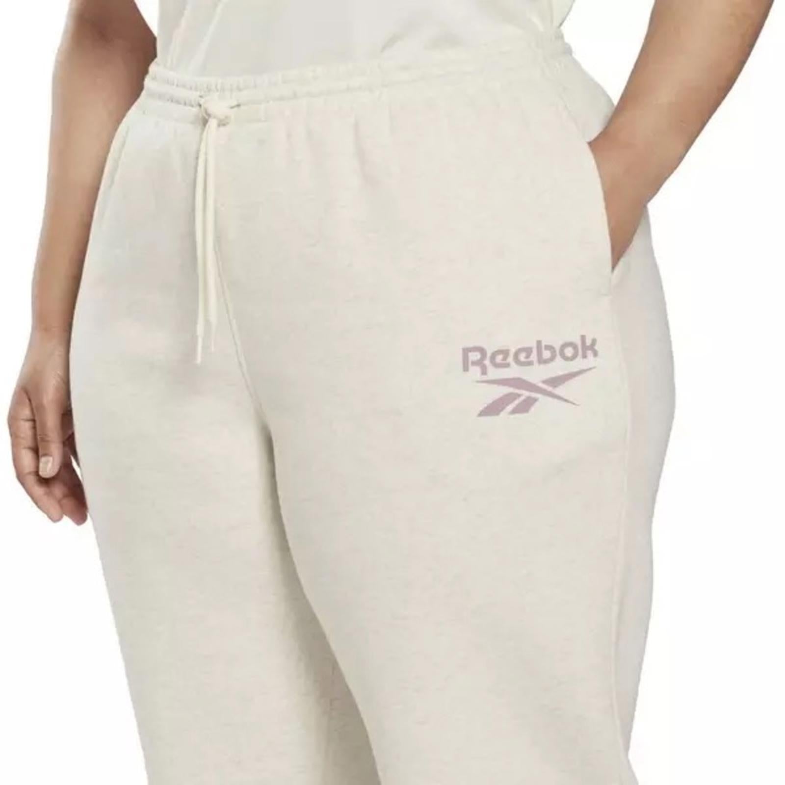 Reebok Identity Logo Fleece Joggers, White Heather Plus Size 1X, New w/Tag