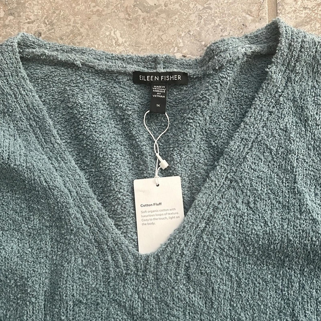Eileen Fisher Organic Cotton Blend Sweater in Blue Steel, Very Soft, Size 1X NEW