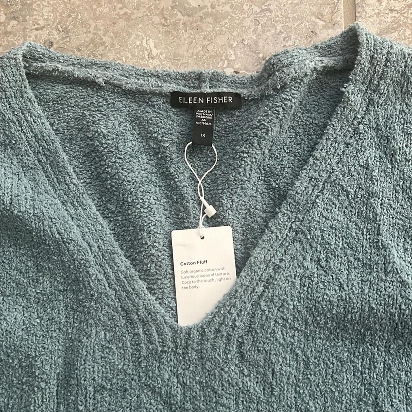 Eileen Fisher Organic Cotton Blend Sweater in Blue Steel, Very Soft, Size 1X NEW