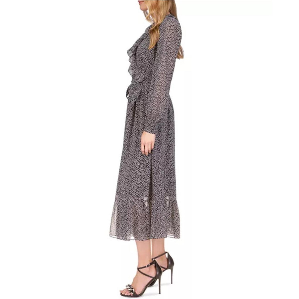Michael Kors Sheer Tie Ruffled Printed Wrap Dress in Black/White, NWT, Size S